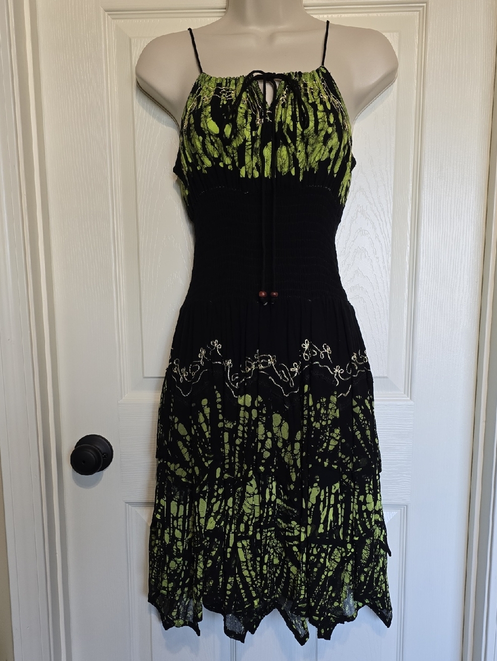 Black & Lime Green Spaghetti Strap Summer Dress
